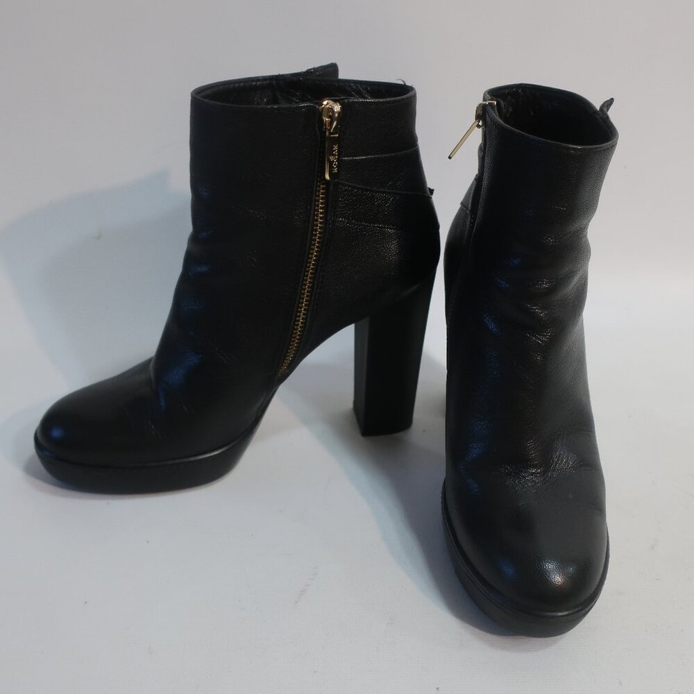 Authentic Womens Hogan Black Leather Platform Block Heel Zip Booties 40 US/10